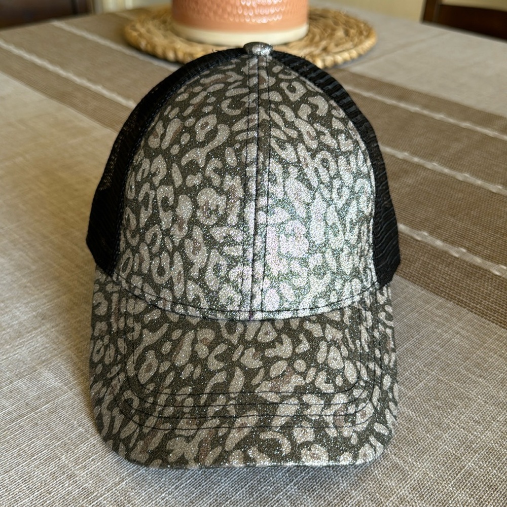 C.C sparkly leopard print ponytail ball cap